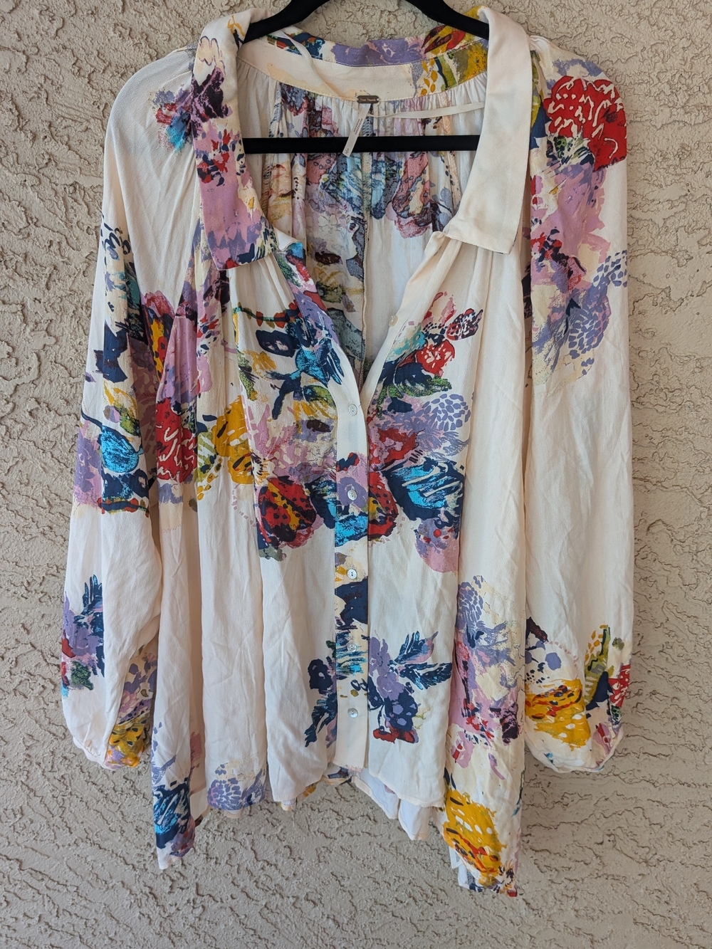 Free People Floral Butterfly Button Down Blouse Small